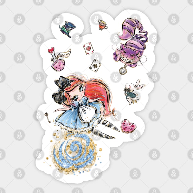 Cute Red head Alice falling in Wonderland Sticker by Haygoodies